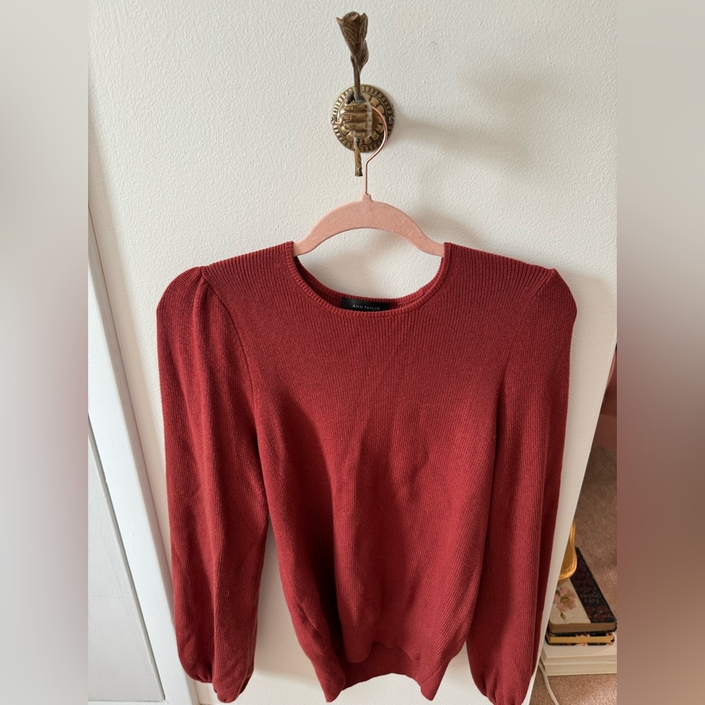 Ann Taylor Ribbed Balloon Sleeve Dark Orange Sweater Size Small